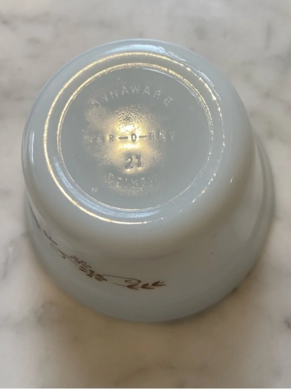 Set of Vintage Dynaware Pyr-O-Rey White Milk Glass Bowls w/Brown Floral Design - Picture 4 of 8